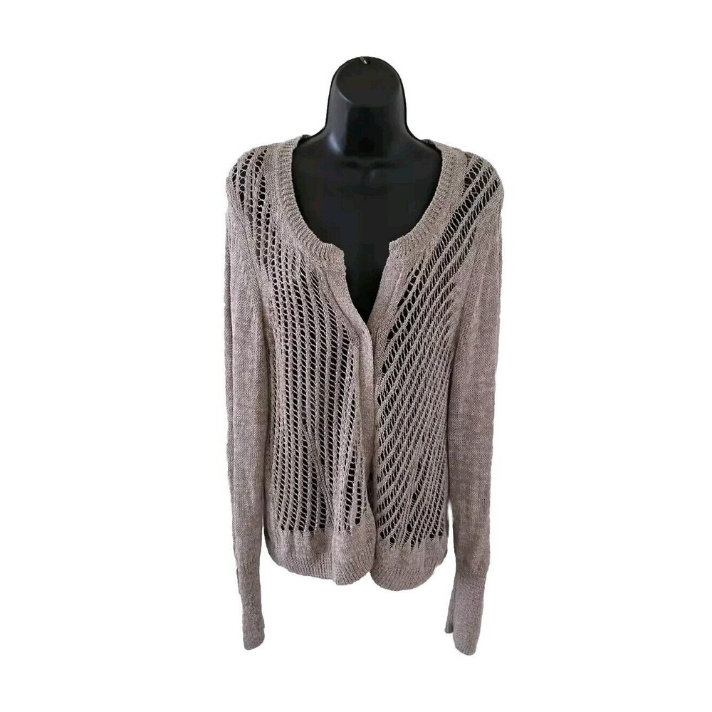Simply Vera Wang Taupe Long Skeeve Knit Liene Cardigan Sweater Size XL